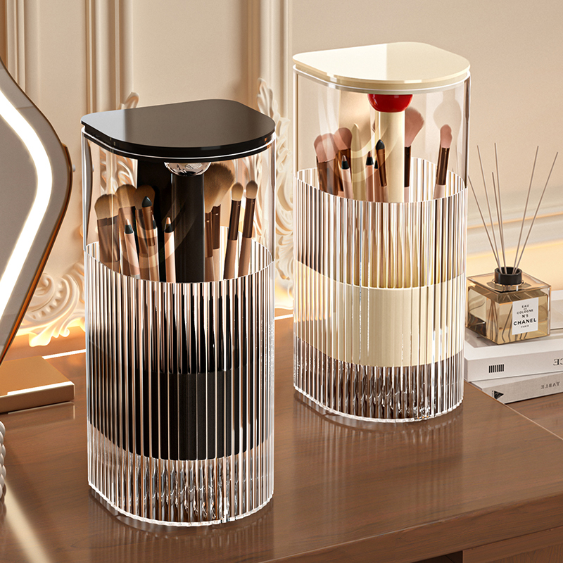 化妆刷收纳筒防尘桌面高级感化妆台眉笔粉刷桶自动升降刷子置物架