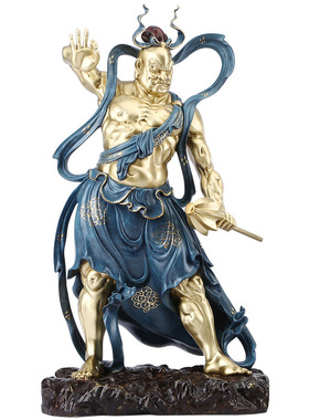 黄铜哼哈二将佛堂供奉摆件