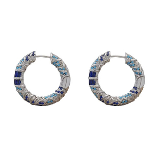 民族风蓝色锆石耳圈轻奢高级感小众异域风情复古耳饰圆圈耳环春夏