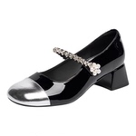 卓诗尼仙女风玛丽珍鞋女2026春季新款粗跟浅口珍珠水钻百搭单鞋子