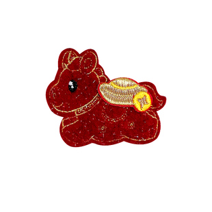 新年儿童红色刺绣小马发帖女童刘海侧边碎发魔术贴发卡过年头饰