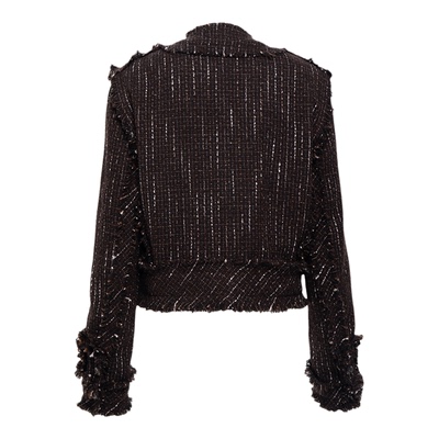 LOLO MIRIAM26春小香风毛呢外套法式风无领蕾丝磨毛43128A002