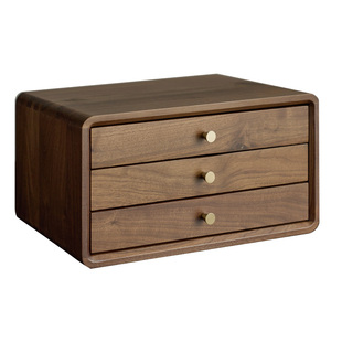 北美黑胡桃木桌面收纳盒多功能抽屉式多层办公室家用储物整理盒子