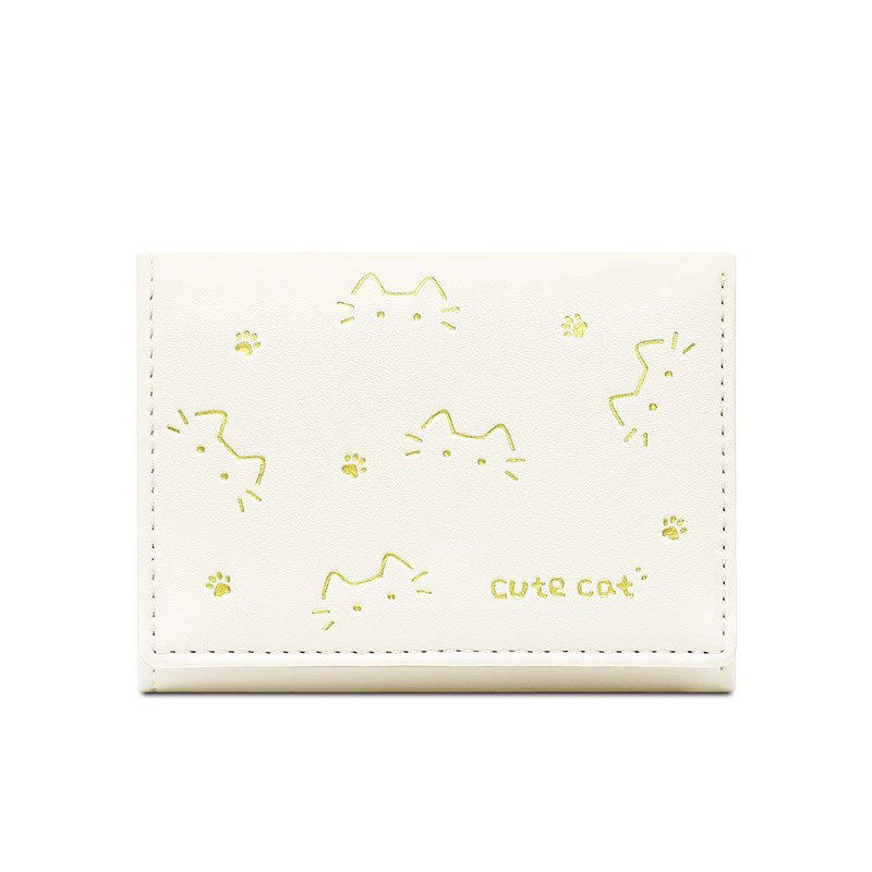 卡通猫咪短款三折钱包2026新款便携学生钱包卡包一体折叠迷你钱夹