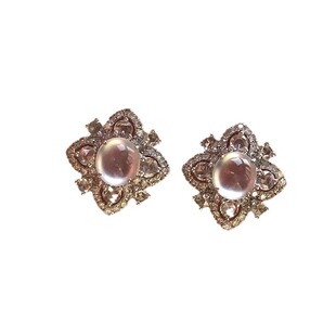 冰种玉髓花型细钻耳钉女S925银针镶嵌艺术感唯美奢华气质百搭耳饰