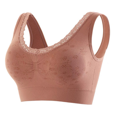 妈妈背心式文胸女带胸垫一体美背内衣无钢圈中老年人女士纯棉胸罩