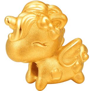 明牌珠宝3D硬金转运珠手链 足金独角兽黄金手绳圣诞礼物AFP0413