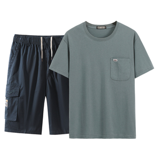 纯棉t恤男士短袖圆领中年爸爸装老人夏季装父亲上衣服半袖老头衫