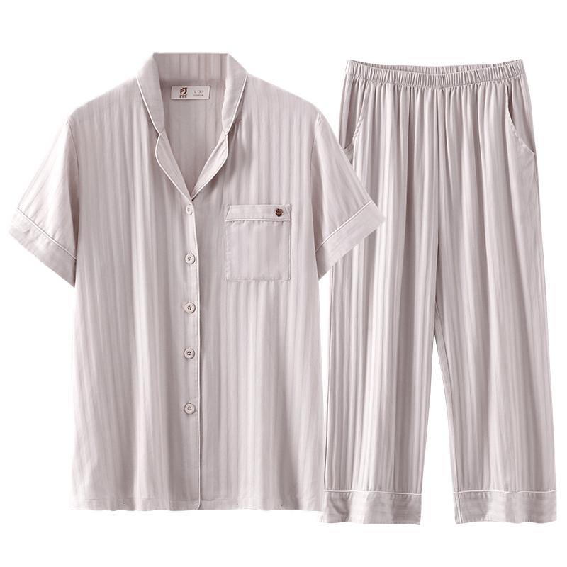梭织棉纱布睡衣女士夏季纯棉短袖长裤家居服夏天薄款两件套装
