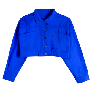 克莱因蓝牛仔外套女2026新款春秋时尚超短款夹克小个子上衣牛仔衣