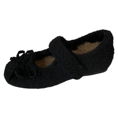 内增高蝴蝶结仙女风毛毛鞋单鞋