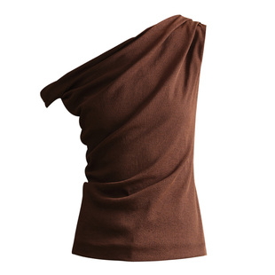 【现货】Mogas朗姆酒不对称扭结一字斜肩小衫针织无袖T恤女春夏