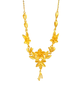新中式花月佳期花朵黄金色项链