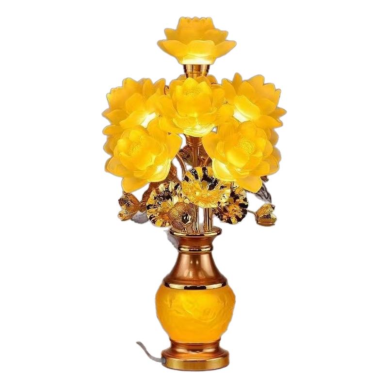 led七彩琉璃莲花灯佛供灯插电佛前长明荷花供灯佛堂观音家用七品