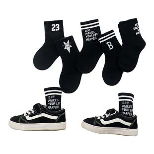 儿童袜子秋冬款大童男女童春季纯黑色学生袜男童中筒保暖无骨棉袜