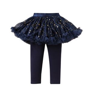 女童加绒裙裤新款秋冬儿童女孩宝宝加厚网纱打底裤小童假两件裤子