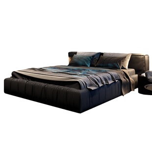 皮床现代简约ins网红床轻奢风主卧1.8米双人床意式极简软包真皮床