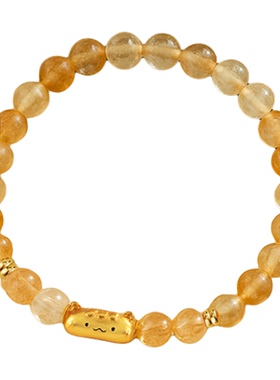 阿吉豆女款黄水晶手链法棍猫手串