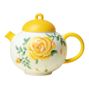 束刻手绘金蕊玫瑰圆肚茶壶粉彩高档陶瓷泡茶器手执壶单壶功夫茶具