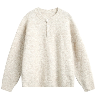 男士内搭绵羊毛燕麦色针织衫毛衣冬装2025新款慵懒老钱男款厚上衣