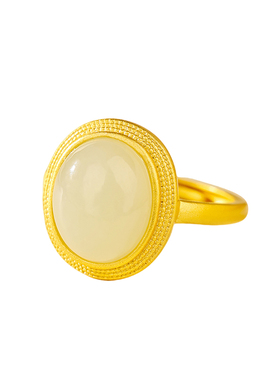 和田玉蛋面戒指女小众设计