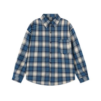 撞色格子衬衫男工装衬衣