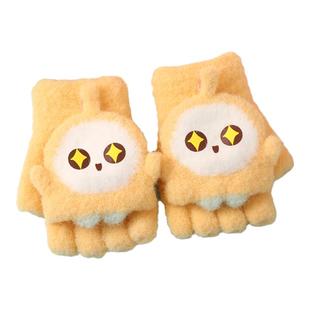 儿童手套冬天女孩保暖上学写字宝宝翻盖男童5-10岁半指五指防寒