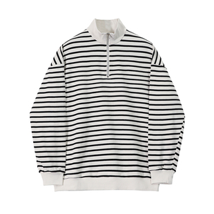 MRCYC条纹半拉链卫衣男春夏季韩系宽松潮流立领纯棉套头长袖上衣