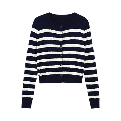 条纹针织开衫长袖外搭上衣