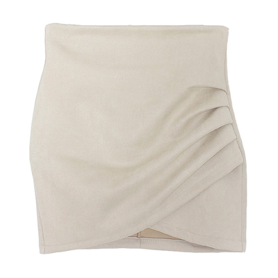 不规则短裙百搭鹿皮绒皱褶半身裙