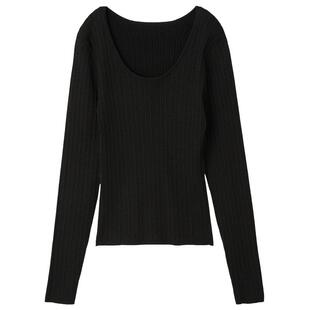 SNIDEL2025秋冬新品时尚百搭圆领七分袖纯色针织打底衫SWNT254249