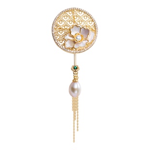 南珠宫纨扇淡水珍珠胸针古风典雅高级感新年礼物送老婆H116D-J