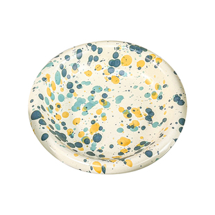 北欧彩色泼墨盘子家用高级陶瓷汤碗创意早餐盘圆形甜品碗好看饭碗