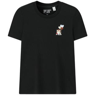 FILA斐乐针织短袖T恤女2026春新款凉感休闲小猫刺绣圆领修身上衣