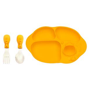 marcus马库狮宝宝训练叉勺婴儿童吸盘餐盘辅食碗硅胶勺1岁学吃饭