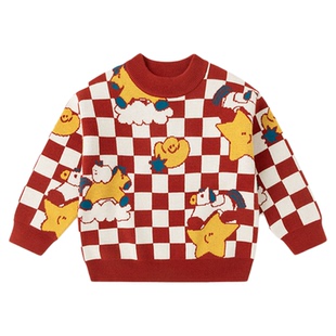 嘟嘟家男童年服女童拜年服儿童毛衣红色男宝年衣新年女宝上衣国风