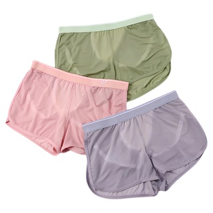 阿罗内裤无痕低腰休闲开衩冰丝居家性感速干短裤运动透气两片式
