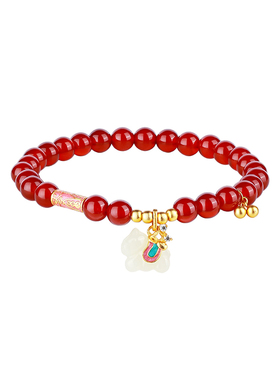 红玛瑙小马手串玉石红色串珠手链