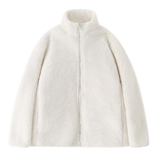 班尼路舒棉绒外套女冬2026新款加绒保暖立领加厚双面绒开衫上衣M