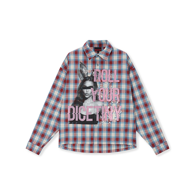 DICETINY 兔女郎图案印花发泡格子衬衫男女美式高街复古情侣上衣