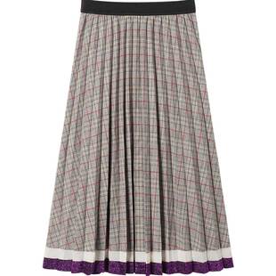 【9.9/件】EPTISON新款秋装女百褶半身裙女中长款复古格纹伞裙