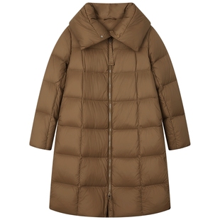 曼德诗长款羽绒服2025冬季新款时尚大翻领设计面包服加厚保暖外套