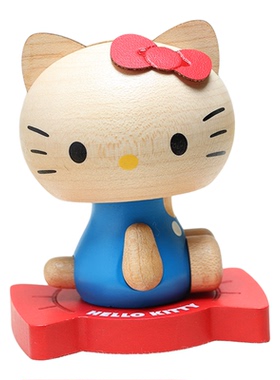 森活木趣木质HelloKitty桌面车载饰品中控台车内弹簧摇头晃脑摆件