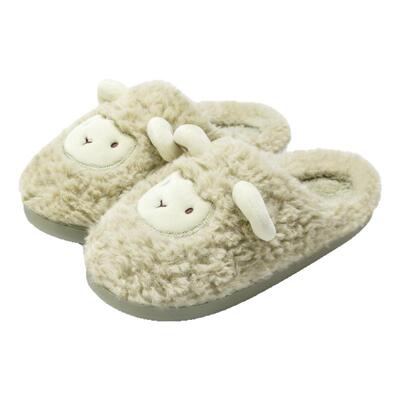 薄荷绿百搭小羊棉拖鞋女秋冬季