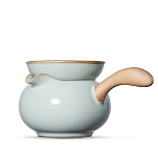 雅瓷 汝窑侧把公道杯茶滤套装 陶瓷分茶器带把带过滤网茶漏一体