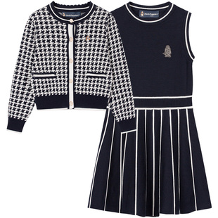 暇步士童装女童套裙秋冬装新款大童小香风甜美开衫儿童百搭半身裙