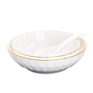 金边骨瓷浅碗大口碗陶瓷家用好看的大号拌面沙拉炸酱宽口吃面海碗