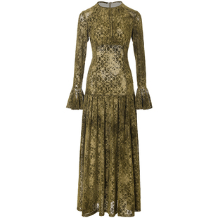 从那以后法式碎花裙高级感连衣裙绿色长袖裙子优雅复古长裙女秋冬