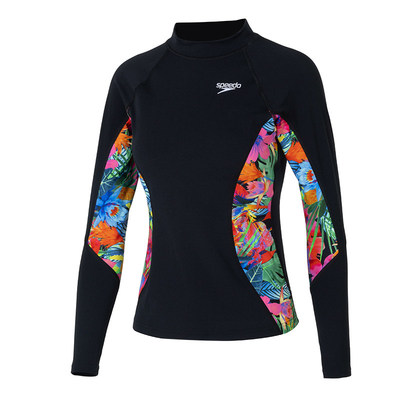 Speedo速比涛官方女士分体泳衣新款健身训练Rash印花长袖游泳上衣