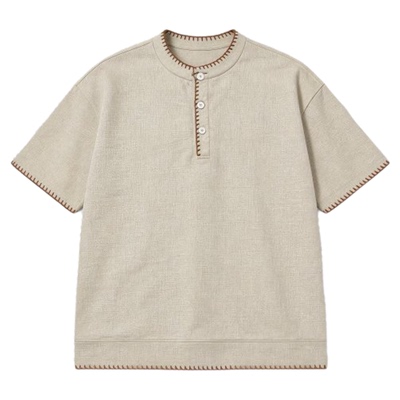 CLIMAX VISION复古手缝线亨利领宽松休闲高智感短袖T恤男圆领tee